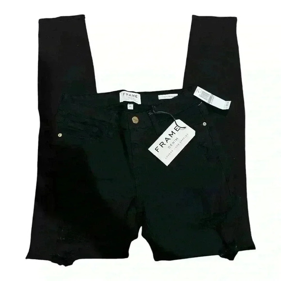 🆕FRAME Denim Le Color Ripped in Film Noir. Le Skinny de Jeanne. NWT - Picture 6 of 13